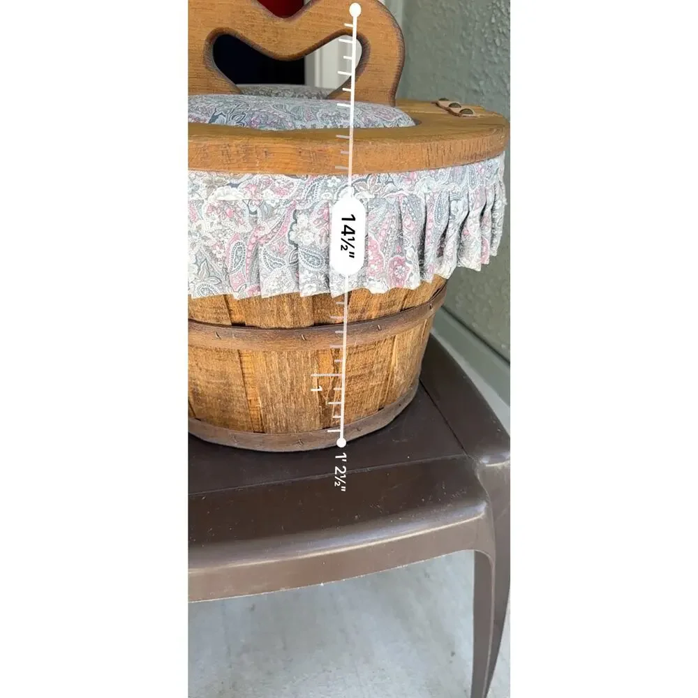vintage crate bucket basket featuring heart-shaped handle split lid floral